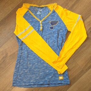 Women's Blue and Yellow Long Sleeve Tee